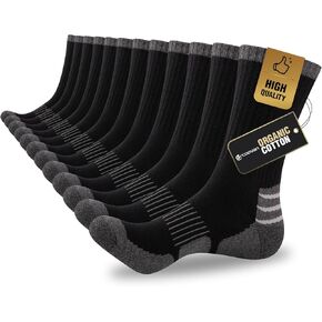 COOVAN Mens Cotton Crew Socks Moisture Wicking Cushioned Athletic Socks Heavy Duty Work Boot Socks 6 Pairs