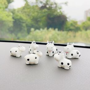 6Pcs Cute Cow Car Dashboard Ornament, Funny Car Rear View Mirror Accessories Kawaii Cow Figurines Car Interior Accessories for Women Men