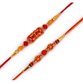 Rakhi For Brother Set of 2 With Greeting Card, Beautiful Designer Raksha Bandhan Rakhi Gift Set For Brother Bhaiya Bhai Bro, Traditional Indian Style Rakshbandhan Rakhi Gifts For Brother