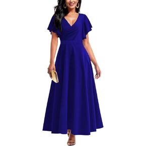 Women's Summer Sexy V Neck Ruffle Flowy Midi Dress Formal Wrap Bodycon Dress Cocktail Party Dress