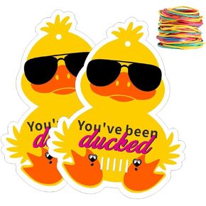 You've Been Ducked, Duck Tags,Yellow Duck Tags, Duck Ducking Game Card, 35 Cards, 50 Rubber Bands, 2.9 x 2.3 Inch(Cute Duck)
