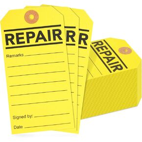 Juvale 100-Pack Repair Required Tags, Yellow Service Tags for Broken Equipment, Maintenance, Production Machinery Notice Tag for Office, Warehouse, Construction (2.6 x 5.25 Inch)