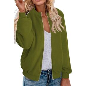 Zeagoo Women's Sherpa Fleece Jacket Long Sleeve Faux Fuzzy Casual Zip Up Bomber Coat With Pocket