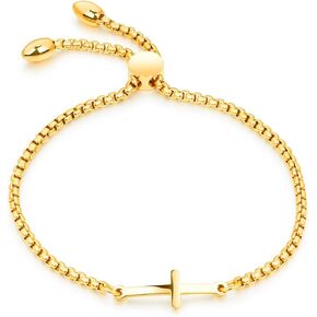 Stainless Steel Cross Bracelet Sideway Lateral Cross Bracelet Adjustable Chain Cuff Wrist Bracelet for Women Gift Jewelry Christmas Birthday