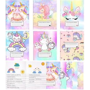 6 Pieces Cute Rainbow Unicorn Primary Composition Notebook K-2 9.7 x 7.5in Blank Writing Book for Kid to Write Stories Draw and Write Journal for Girls Boys Students School Supplies