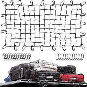 Roof Rack Cargo Net for Cars & SUVs - 3' x 4' Stretches to 6' x 8'- Small Cargo Net for Pickup Truck Bed w/ 12 Metal Carabiners Holds Small and Large Loads