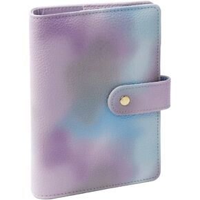 PU Leather Binder A6 Purple Budget Binder Cover Refillable 6-Ring Notebook Binders Loose-Leaf Personal Planner Binder Cover with Metal Snap Closure