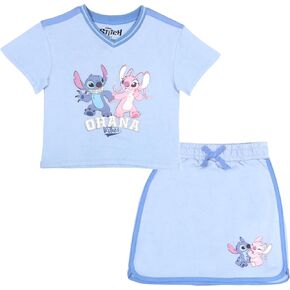 Disney Princess Belle Ariel Tiana Lilo and Stitch Minnie Mouse Girls Skort Set Short Sleeve Shirt and Skort Girls Fashion