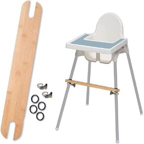 High Chair Footrest, Non-Slip Adjustable Natural Bamboo Wooden Foot Rest for Baby High Chair Footrest with 4 Rubber Rings, Compatible with Antilope IKEA Highchair Accessories…