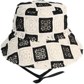 Stylish Ivory Black Crochet Fabric Unisex Bucket Hat for Men and Women