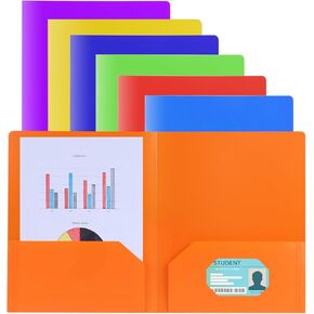 Plastic Folders with Pockets, 7 Colors Durable Heavy Duty File Folders with Business Card Slot 2 Pocket Plastic Folders for Office High School