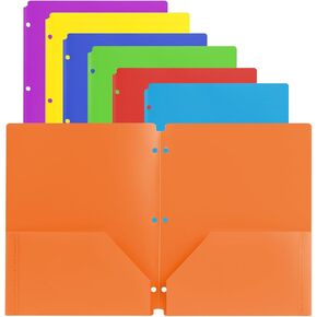7pcs Folders with Pockets 3 Hole Punched, Assorted Primary Colors Plastic Pocket Folders Duty Binder Folder with Pockets and Holes for School Students Teachers