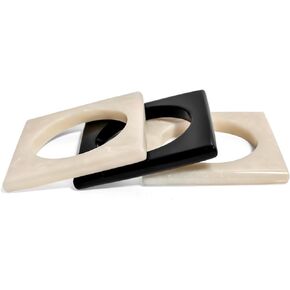 Boho Contrast Square Collection: Handmade Chunky Bohemian Resin Bangles, Black & White, Square with Round Bore, Set of 3 Bangle for women.