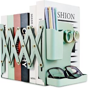 Heavy Duty Bookends Adjustable Book End, Desk Book Holder for Shelves, Book Organizer for Desk, Suitable for Office Home School (Green, 19.69 inches Max)
