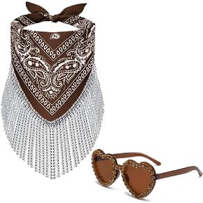Cowgirl Bachelorette Bandanas Disco Rhinestone Fringe & Heart Sunglasses Paisley Pattern Bandanas Face Mask Scarf