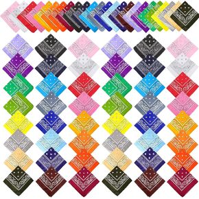 72 Pcs Paisley Bandanas Bulk Retro Polyester Cowboy Bandana Handkerchief Head Wrap Colored Bandana Face Cover for Adult Women Men Cowboy Party Favors, 24 Colors