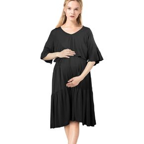 Maternity Nursing Dress Breastfeeding Summer Dress Short Sleeve Ruffle Pregnancy Clothes