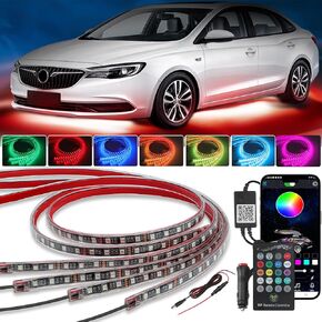 4Pcs Underglow LED Lights for Cars, 16 Million Colors APP & Remote Control Car Underglow Kit Music Sync RGB Under glow LED Car Strips Light Kit for Car Trucks SUVs