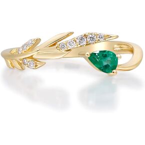 Gin & Grace 14K Yellow Gold Natural Zambian Emerald Ring with Diamonds for women | Ethically, (Pear-cut) shaped Emerald hand-crafted jewelry for her