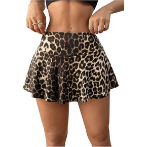 WDIRARA Women's Leopard Print Ruffle Hem Skorts Elastic Waist Stretchy Skirt Shorts