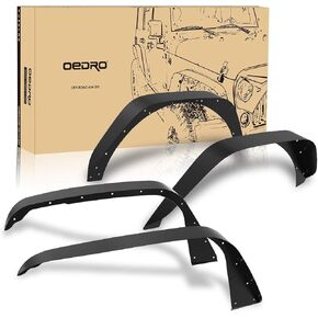 oEdRo Flat Front & Rear Fender Flares Compatible with 2018-2024 Jeep Wrangler JL & JLU Unlimited (2 Door / 4 Door), Off-Road Metal Steel Wheel Flares Liner 4 PCS