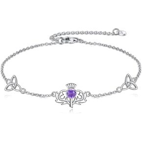 URONE Scottish Thistle Bracelet 925 Sterling Silver Scottish Bracelet Celtic Knot Scottish Thistle Jewelry Gift For Women