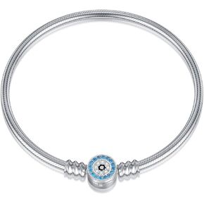 PEIMKO 925 Sterling Silver Evil Eye Snake Chain Charm Bracelet, Birthday Gift for Women Girls