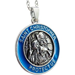 St Christopher Necklace Mens and Womens, Elegant Metal Alloy Chain with Detailed St Christopher Medal Charm for Daily Wear. St Christopher Necklace Womens is the Patron Saint of Travel