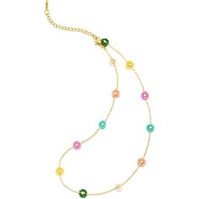 COOLSTEELANDBEYOND Colorful Flower Beads Necklace Chocker Collar Necklace, Multi Color Cute Daisy