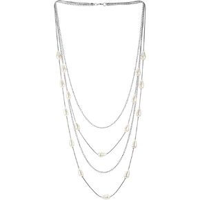 Statement Necklace Layered, Multi-Strand Waterfall Long Chains with Teardrop White Pearl, Dress Party