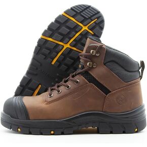 Men's Work Boots, Crazy Horse Leather, Steel Toes Mens Work Shoes, Non Slip Lace Up Protective Shoes, 6 Inch, Anti-Smashing,Anti-Fatigue (AT508, Brown)