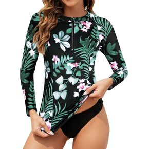 Tanst Sky Women's Rash Guard Swim Top Long Sleeve Bathing Suits UV Shirt Zipper Rashguard Swimsuit