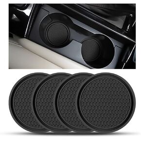 Car Cup Holder Coaster, 4 Pack Non-Slip Auto Insert Cup Coasters, 2.75 Inch Silicone Waterproof Embedded Drink Mat Universal for Vehicle, Durable Car Accessories for Men and Women (Black)