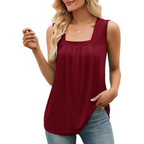 KTILG Summer Square Neck Sleeveless Tops Flowy Pleated Tunic Tank Tops for Women Loose Fit S-3XL in Saudi Arabia