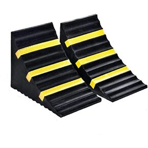 2 Pack Heavy Duty Large Solid Rubber Wheel Chocks for Travel Trailer Hauler Truck Fire Truck Commercial Vehicle RV with Reflective Tapes 13.4" x 6" x 7.3" Black and Yellow