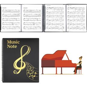 MUDOR 4 Pages Expand Sheet Music Folder for Piano, 8.5x11 inch Sheet Music Binder, 60 Pockets Capacity,Sheet Music Holder Allow Annotations,Spiral Sheet Music Binder Storage Organizer