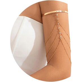 Simple Crystal Bead Tassel Upper Arm Chain Bracelet Multi-layered Bikini Armlet Rhinestone Adjustable Open Arm Cuff Bangle Bracelets Summer Beach Body Jewelry for Women