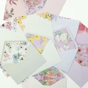 SCStyle Stationary Paper and Envelopes Set Contain 48Sheets Writing Paper 5.9X7.7Inch+24 Pcs A6 Cute Envelopes 4x6Inch with Water-Based Adhesive,Unique Flower Design-Stationary Set for Writing Letters