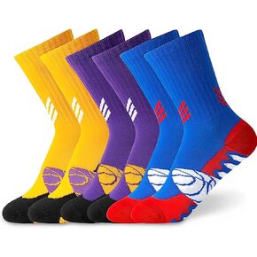SkiBeaut Boys Socks, Youth Kids Basketball Socks 3 Pairs Mid Calf Athletic Socks Boy Girl Kids Soccer Socks for 6-16 Years