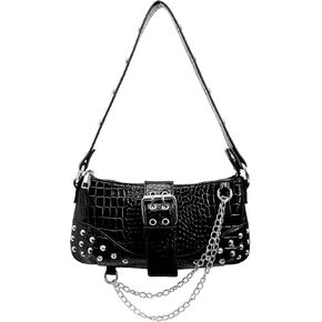 Y2k Purse, 90s Retro Faux Leather Shoulder Bag for Women with Chain, Designer Handbags for Women