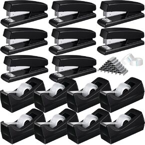 16 Pieces Desk Staplers Tape Dispensers Sets Staplers for Desk Office Stapler with Standard Staples Black Tape Holder Desktop Tape Dispenser with White Tape for Office School
