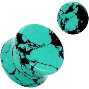 Pierced Owl Teal Black Howlite Stone Double Flared Plugs, Sold as a Pair