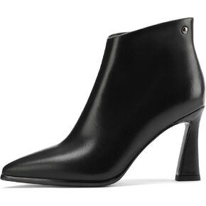 Womens Pointed Leather Thick High Heels 8.5cm/3.3in Rivet Ankle Boots Fashion Retro Party Boots