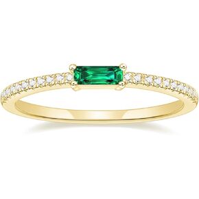 TIGRADE Emerald Cut Anniversary Ring Baguette Eternity Ring CZ Minimal Dainty Stacking Ring for Her Women Size 4-10