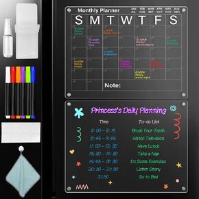 تقويم الثلاجة الأكريليك المغناطيسي 2 حزمة 16 "× 12" تقويم واضح للثلاجة الجافة محو لوحات التخطيط المغناطيسي مجموعة تتضمن 6 علامات ملونة حامل علامات مغناطيسية مع منشفة مسح in Kuwait