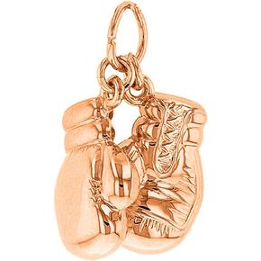 High Polish 14k Rose Gold 3D Boxing Gloves Charm Sports Pendant