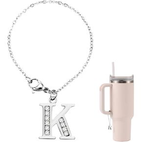 Letter Pendant for Stanley Cup, Rhinestones Pendant Alphabet Chain Personalized Identification Name ID Letter Handle Accessories for Water Bottle Tumbler Stanley Cup