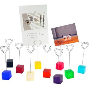 10 pcs Paper Clip Hoder for Desk, Table Number Card Hoders Polaroid Photo Clip Stand for Postcard Picture Memo Menu Monmory Photo Christmas Wedding Number Card Display with Colorful Cube Base