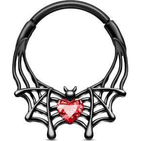 Jewseen Halloween Septum Rings 16g Black Septum Jewelry Spider Web Heart Cartilage Hoop Earrings Septum Piercing for Women Men