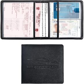 Car Registration and Insurance Holder, 5.11''×5.51'' Leather Auto Glove Box Organizer, Universal Document License Card Case Wallet for Most Cars (Black)